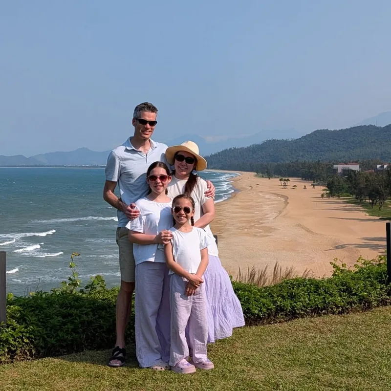 Family at Banyan Tree Laguna Lang Co beachfront — views of the South China Sea and Lang Co bay — Central Vietnam