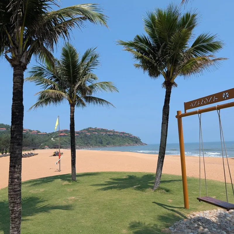 Angsana Laguna Lang Co private beach with palm trees and swing — resort setting near Hoi An day trip route