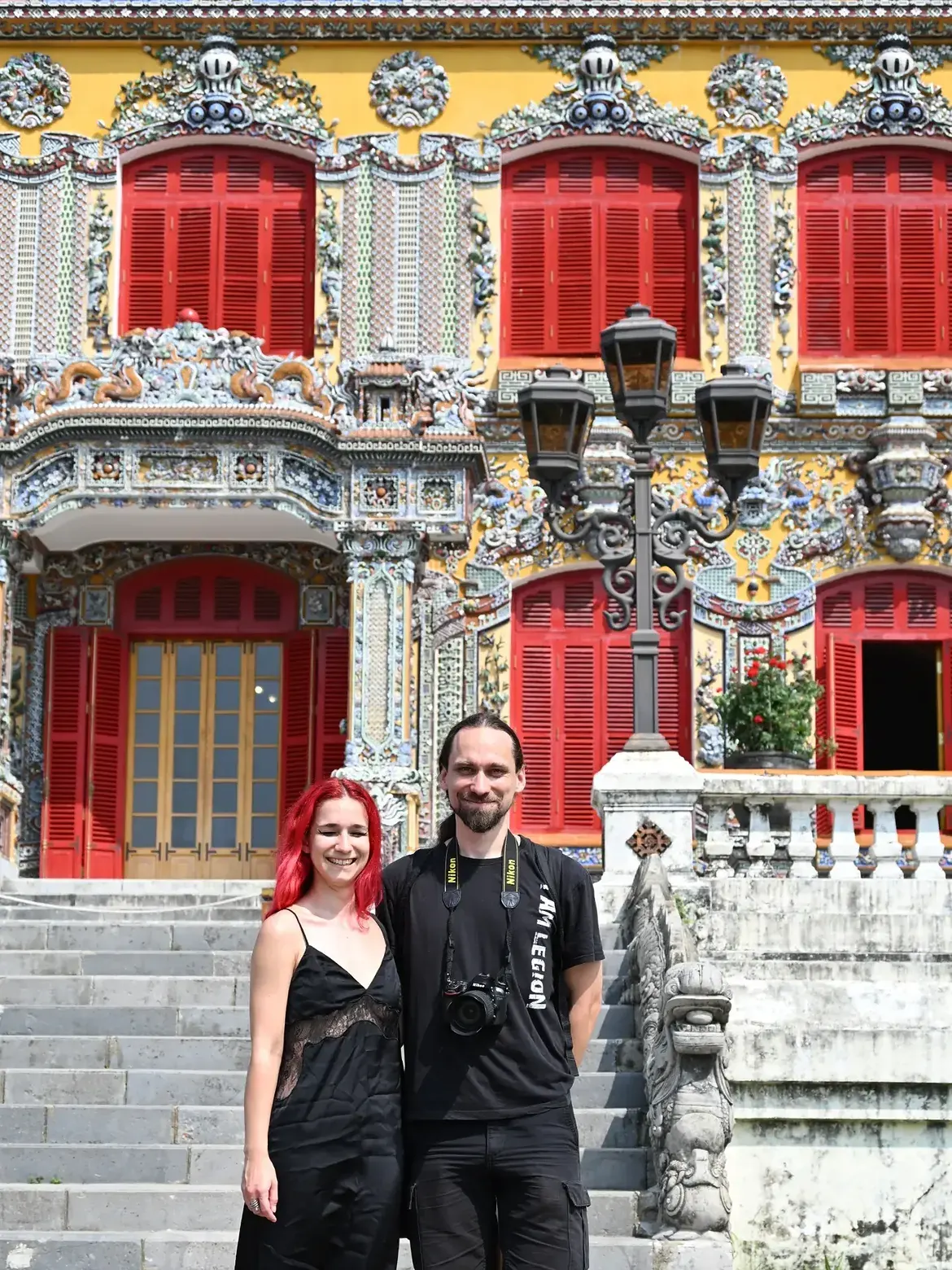 Guests visiting Khai Dinh Tomb on a Hue day trip from Da Nang